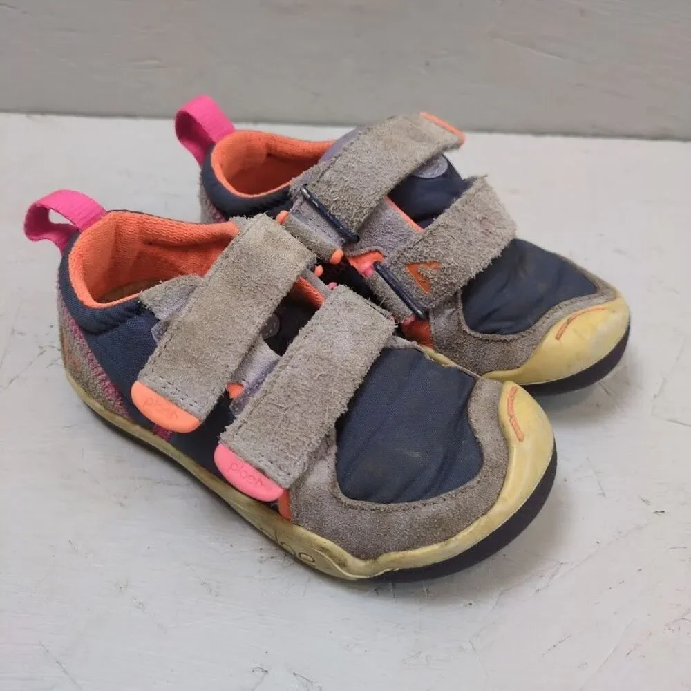 PLAE Ty Little Girl's Size 8 Comfort Running Shoes Gray Blue Pink Orange